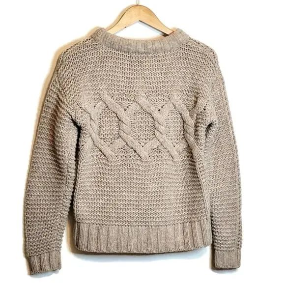 Banana Republic Fisherman Cable Knit Sweater Merino Wool Classic Tan Beige Small - Picture 8 of 14